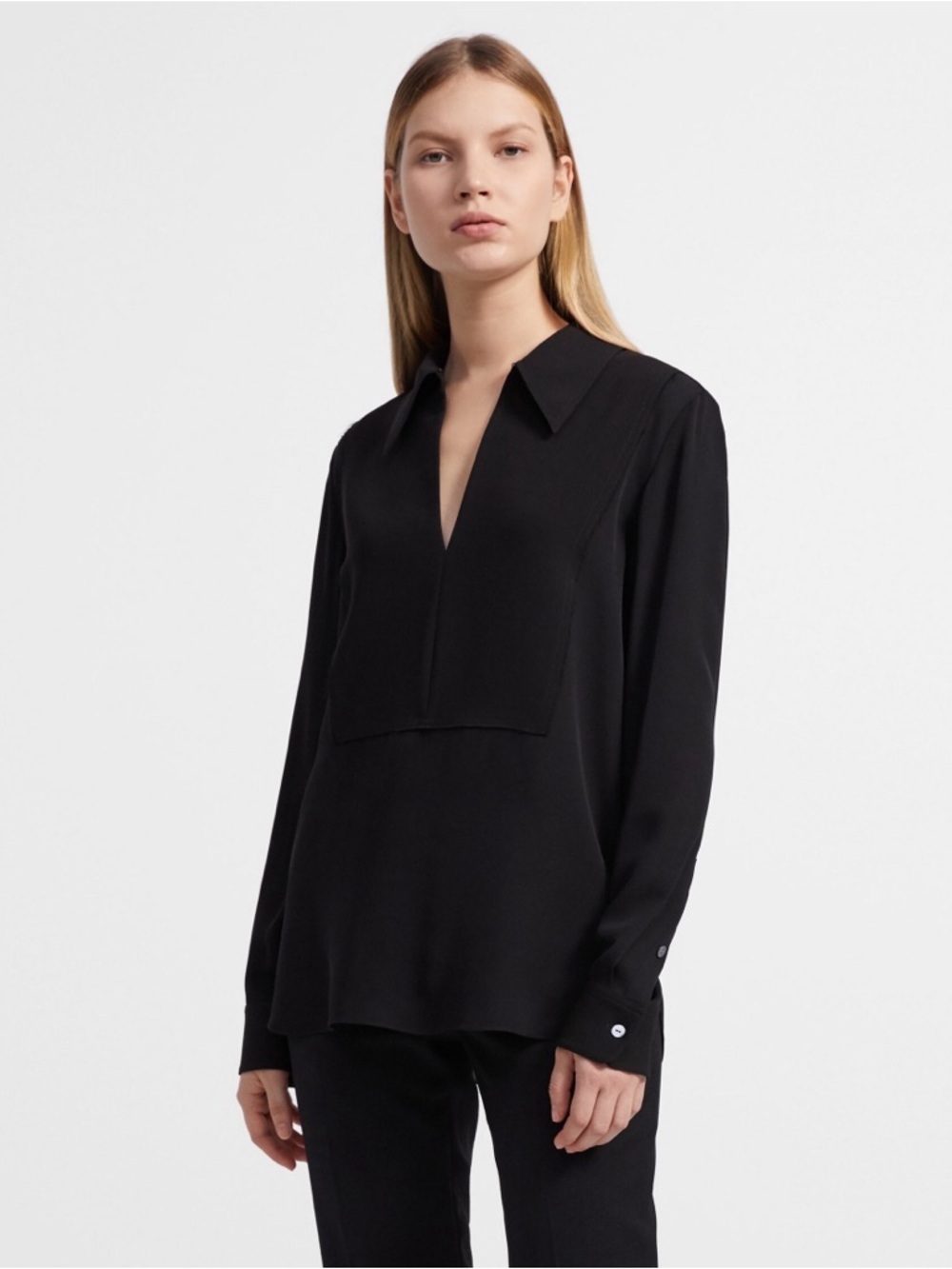 Theory Yoke Popover Silk Blouse Minimalist Luxury Lightweight Top Women Size M